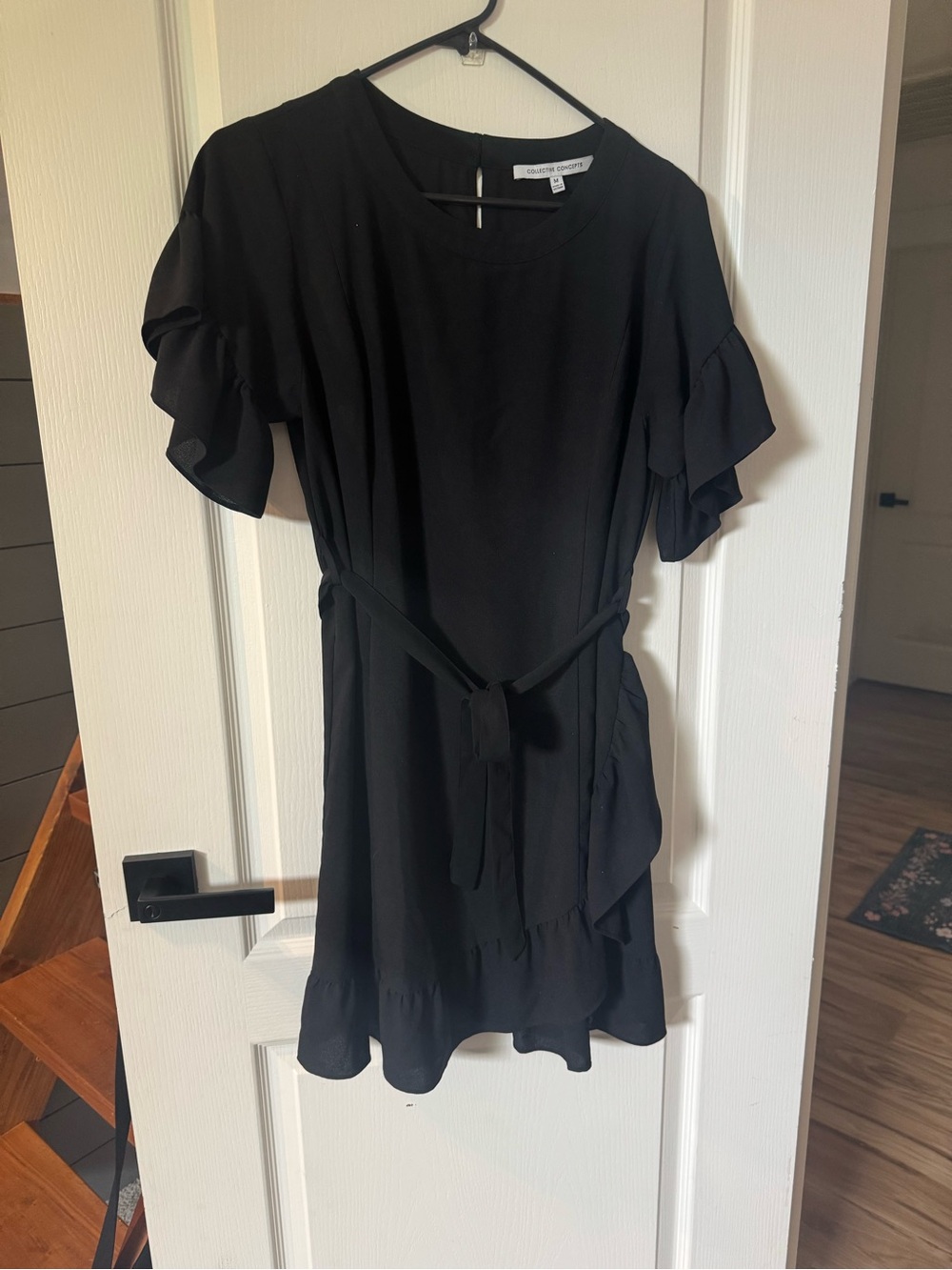 Collective Concepts Black Ruffle-Sleeve Tie-Waist Mini Dress